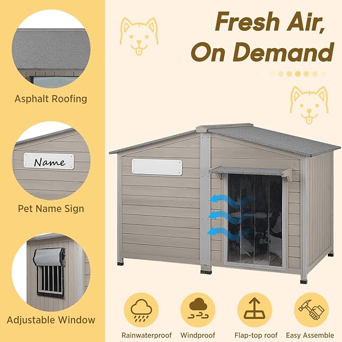 51.2" L Extra Large Weatherproof Dog House, Chew-Proof Iron Frame Kennel for Small & Large Breeds