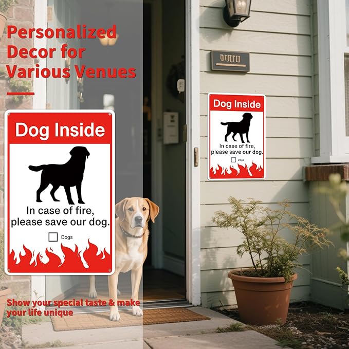 8" x 12" Aluminium Metal Sign Dog Inside - in Case of Fire Please Save Our Dog Security Sign Outdoor (107)