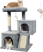 Cat Tree, 29.5 Inches Cat Tower with Dual Condos for Indoor Cats, Plush Cat House with Padded Perch, Scratching Ramp and Posts -Gray