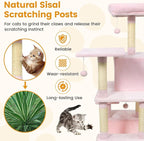 PETSITE Multi-Level Cat Tree, 58 Inches Tall with Sisal Scratching Posts, Condo, Hammock, Dangling Balls, Jumping Platforms, and Cozy Top Perch, Ideal for Indoor Cats to Play and Rest (Pink)