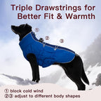 Dog Winter Jacket - Large, Warm Zip Up Snowsuit Dog Harness Vest, Reflective, Water-Resistant, Royal-Blue