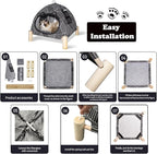2-in-1 Elevated Cat Tent Cat House, Quick Assembly and Disassembly, Portable Indoor/Outdoor Cute Cat Bed Cave-Black Diamond Pattern
