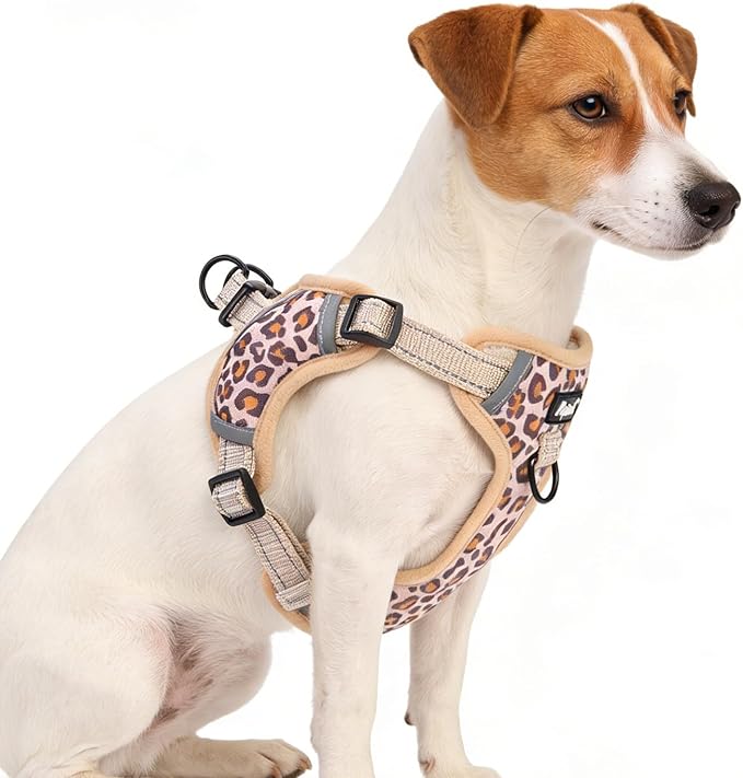 PUPTECK No Pull Dog Harness Small Sized Dog, Adjustable Reflective Escape Proof Easy Control, Comfortable Soft Padded Step in Pet Vest Harness, Brown Leopard, S