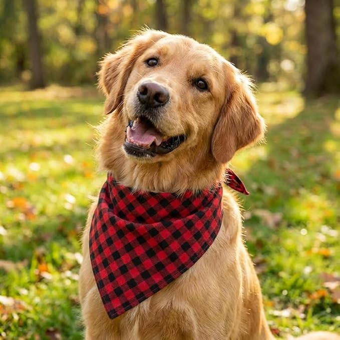 Dog Bandanas 1 Pack; Cotton Linen Red Bandana Plaid for Large Dogs; Soft Breathable Dog Accessories; Valentines Dog Bandana