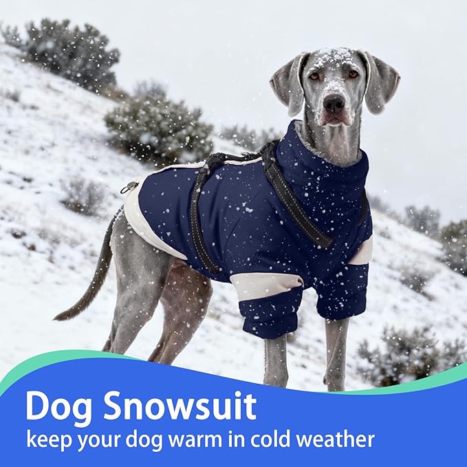 MIGOHI Warm Dog Coat Waterproof Small Dog Jacket with Harness,Reflective Fleece Snowsuit for Dogs,Windproof Puppy Coats with Legs for Cold Weather,Adjustable Pet Clothes for Puppies,Xs,NavyBlue