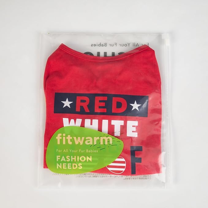 Fitwarm Patriotic Red White and Woof Dog Shirt, 4th of July Dog Clothes for Small Dogs Boy Girl, Funny Doggy Summer Clothes, Pet Outfit, Red, Blue, White, Small