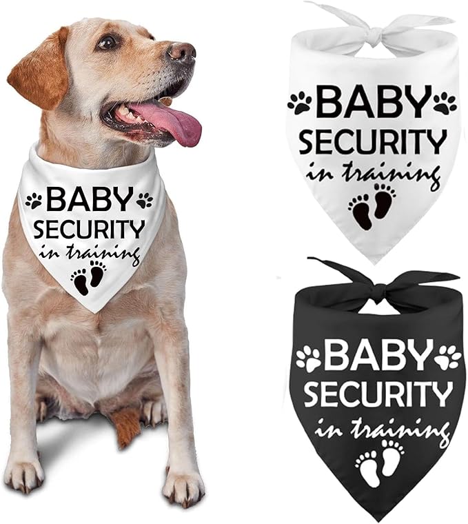 Pregnancy Announcement Dog Bandana Baby Security in Training Printed Bandanas Baby Announcement Dog Bandanas Pregnancy Reveal Ideas Pet Scarf Accessories (2 Pack)