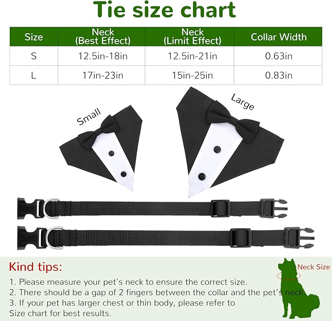 Dog Tuxedo Suit, Bandana Collar with Bow Tie, Doggy Prince Bow Tie Shirt Formal Pet Wedding Attire, Dog Outfits for Large Dogs, Dogs Adjustable Bows Ties for Wedding Birthday Valentines (L, Black)