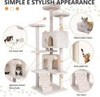 Heavy Duty Cat Tree with 70-Inch Tall Tower, 3 Perches & 2 Cozy Condos, Sisal Pole & Ladders for Large Cats, Beige