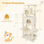 Tangkula 70 Inch Tall Cat Tree, Multi-Level Large Cat Tower with Sisal Scratching Posts, Plush Top Perch, 2 Condos, Hammock, 2 Dangling Balls, Cat Tree Tower for Indoor Cats Large Adults (Beige)