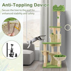 PETSITE 63 inch Tall Cat Tree, Multi-Level Aesthetic Stripped Cat Tower with Sisal Scratching Posts, 2 Condos, 2 Side Baskets, and 2 Dangling Balls, Indoor Green Cat Tree Tower for Indoor Cats