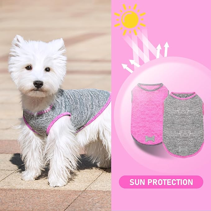 KYEESE 2Pack Dog Shirt, Lightweight Sun Protection Sleeveless Dog T Shirts for Small Dogs Girl, Breathable Puppy Reflective Tank Top Summer Dogs Clothes for Outdoor Walking, Grey+Hotpink, S