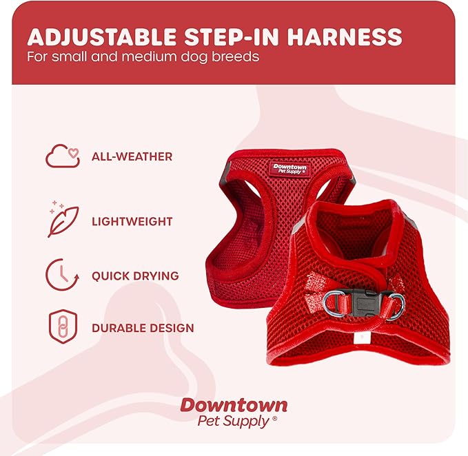 Downtown Pet Supply Step-in Dog Harness – No Pull, Adjustable Padded Mesh with Reflective Trim, Secure Buckle Strap – Comfortable & Breathable Small Dog Harness, XX-Large, Red