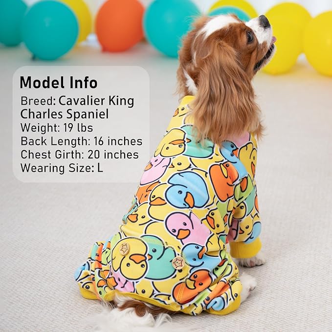 KYEESE Dog Pajamas Colorful Duck Printing Dog Onesie Comfy Dogs Clothes Velvet Pet Coat Soft Puppy Pjs Stretchy Pets Costumes Velvet Pets Jammies Comfy Puppy Pajamas, X-Small