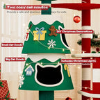 Christmas Cat Tree, Cat Tower for Indoor Cats with 2 Cat Condos, Thickened Cat Scratching Post，Cute Cat Furniture with DIY Christmas-Themed Stickers and LED String Lights