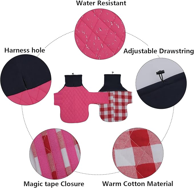 Geyecete Dachshund Coat,Dachshund Winter Coat,Warm Waterproof Windproof, High Neckine String Holes Miniature Dachshund Jacket for Small Dog-Pink-L