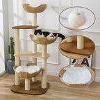 Cat Tree Tower, Modern Cat Tree with Hand-Woven Basket Nest, Sisal Posts, Extra Large 54 Inch Heavy-Duty Multi-Level Indoor Wood Tower