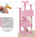 Athena Collection 70 Inch Cat Tree for Indoor Cats, Multi-Level Activity Center with 2 Condos, Scratching Post & Dangling Ball, Tall Climbing Tower, Pink