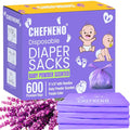 Baby Disposable Diaper Sacks (600 ct.) Fresh Baby Powder Scented, Easy-Tie Diaper Sacks Disposal Bulk Diaper Sacks Dog Poop Bags Cat Litter Waste Bags Sanitary Pads Disposal Bags (600 Bags, Purple)