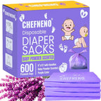 Baby Disposable Diaper Sacks (600 ct.) Fresh Baby Powder Scented, Easy-Tie Diaper Sacks Disposal Bulk Diaper Sacks Dog Poop Bags Cat Litter Waste Bags Sanitary Pads Disposal Bags (600 Bags, Purple)