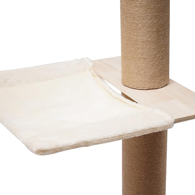 Tall Floor to Ceiling Cat Tree, 33lbs Load Wooden Cat Tower with Scratching Post and Springboard, Adjustable Height Cat Climbing Tower for Living Room, Bathroom, Balcony