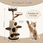 RPZ 54.7" Luxury Solid Wood Cat Tree for Small to Medium Cats – Natural Wood Scratching Post with Real Branch, Cozy Hideout, Multiple Platforms & Elevated Perches – Ideal for 1-5 Cats, Brown & Beige