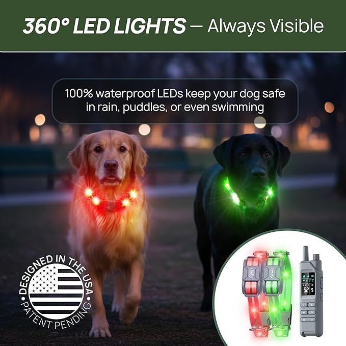 Dog Shock Collar (New Version) with 360° LED Lights – 4200FT Dog Training Collar with Remote, IPX8 Waterproof, Beep/Vibration/Safety Shock Modes, Rechargeable E-Collar for Dogs