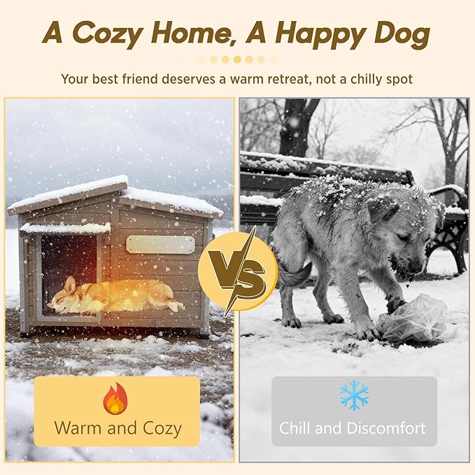 Outdoor Wooden Dog House for Small Dogs, Weatherproof Winter Dog Kennel with Openable Roof & Window, Chew-Resistant Frame, Cozy Indoor Shelter (Grey, 34" D x 22" W x 26.5" H)