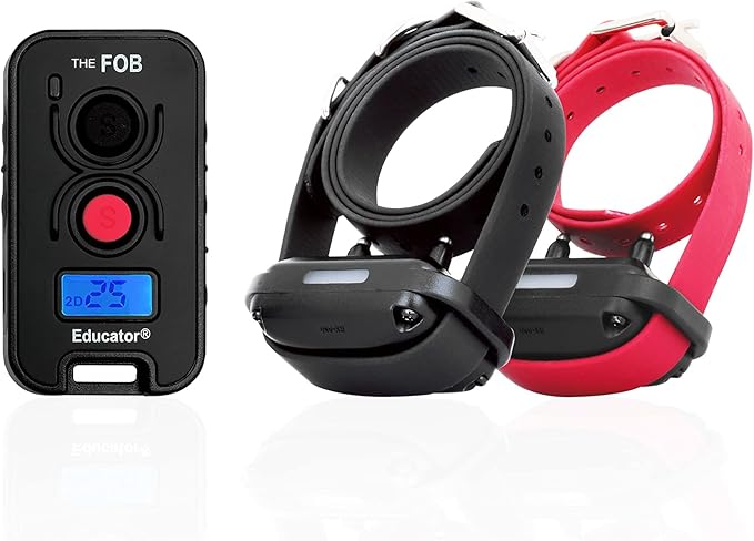 Educator FOB 300 Yard Dog Training Collar with Remote, Humane Stimulation, Pavlovian Tone, Waterproof, Odorproof Biothane Collar, Night Light, Rechargeable, 2 Dog, Black