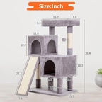 BestPet 36 inches Cat Tree for Indoor Cats Cat Tower with Scratching Posts Multi-Level Cat Furniture Condo with Ramp, Perch Spacious Cat Cave & Funny Toys for Kittens House (Ashy)
