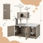 PETSITE Cat Tree with Litter Box Enclosure, 2-in-1 Modern Cat Tower with Condos, Top Perch, Sisal Posts, Scratching Board, Platform, Dangling Balls, Hidden Litter Box with Cat Tree (52 Inches Tall)