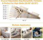 Dog Ramp for Bed, Couch & Car – Adjustable Foldable Pet Ramp, 64.17" Long, 17.72" Wide, Non-Slip Surface with Safety Rails, 8 Heights 20.08"-28.35", Supports 220 lbs, Solid Wood (Gray, 17.72)