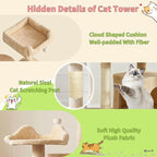 60.63in Cat Tree, Multi-Level Cat Tower with Spacious Kitten-Ear Perch, 2 Cozy Caves, Scratching Posts, Climbing Ladder, Durable Pet House Furniture for Indoor Kittens,Beige