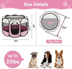 Pink Puppy Playpen for Middle Dog Cat, Dog Tent Crates Cage Indoor/Outdoor, Portable Pop Up Dog Kennel with Carrying Bag for Rabbits, (Pink, Medium)