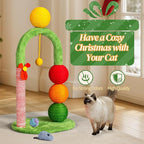 Christmas Cat Tree Tower with Scratching Post, 29 Inch Holiday Themed Cat Furniture with Candy Cane Striped Sisal Post, Dangling Toys, Plush Balls, 15.7x12.6x28.7 Inches