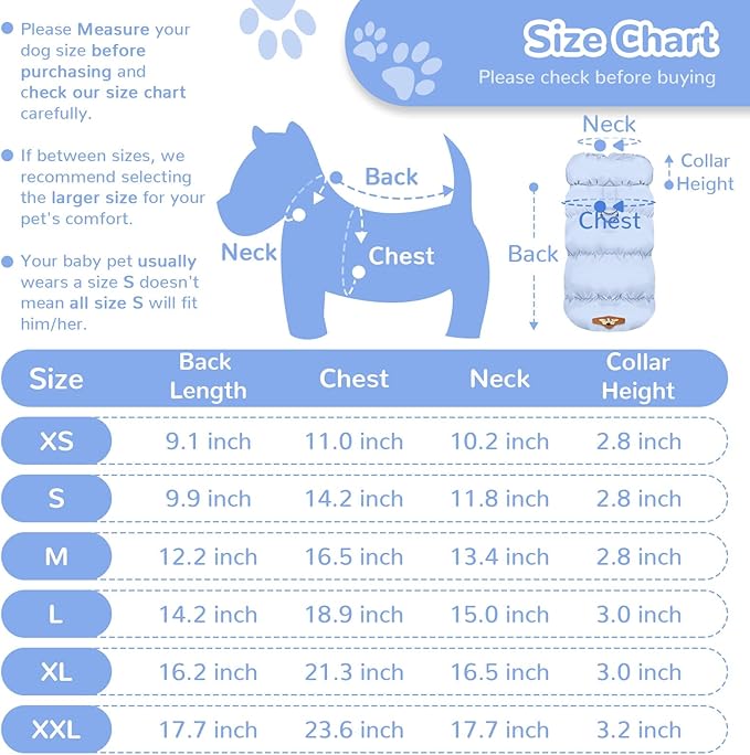 Winter Warm Dog Jacket for Small Medium Dogs Cats Cold Weather Coats with Harness Paded Dogs Fleece Vest Waterproof Windproof Dog Snow Jacket Pet Puppy Clothes (Light Blue,S)