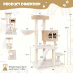 Tangkula Modern Cat Tree, 50 Inch Multi-Level Cat Tower with Cattail Fluff Condo & Top Perch, Hanging Basket, Platforms, Ladder, Dangling Ball, Sisal Scratching Posts for Indoor Cats
