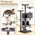 BestOffice 54 Inch Cat Tree, Multi-Level Cat Tower with Condo, Perches, Sisal Scratching Posts, Climbing Ladder,Indoor Activity Center Play House for Kittens & Adult Cats,Light Gray