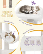 Cat Tree, 66.9" Large Cat Tower for Indoor Cats, Multi-Level Cat House with Condo, 8 Scratching Posts, Hammock, 4 Pom Poms, White MS17018WT