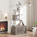 Cat Tree Tower with Litter Box Enclosure 66.9in Condo with Perch & Scratching Posts - Plush Nest, Multi-Tier Play & Rest