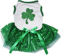 Petitebella Green Sequins Clover Puppy Dog Dress (White/Green Sequins, Small)