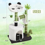 Erinnyees Panda Cat Tree, 30.7" Cat Tower with Self Groomer, Scratching Post, Cat Condo and Hang Ball, Bamboo Leaf Shape Design