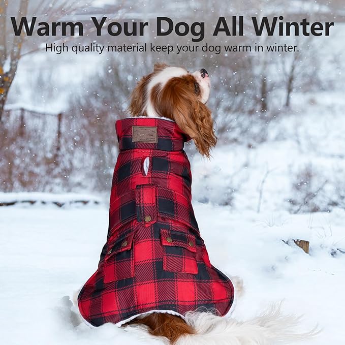 KYEESE Dog Coat Soft Pet Coat with Leash Hole Windproof Dogs Jacket with Fleece Lined Warm Pets Clothes for Cold Weather Thick Pet Winter Puffer Coat with Pocket Waterproof Dog Coats for Large Dogs