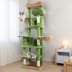 68 Inch Multi-Level Large Cat Tree - Sisal Scratching Posts & Removable Cushions, Cozy Hammock and Comfortable Hideaway, Tall Cat Tower for Indoor Cats (Green + Particle Board)