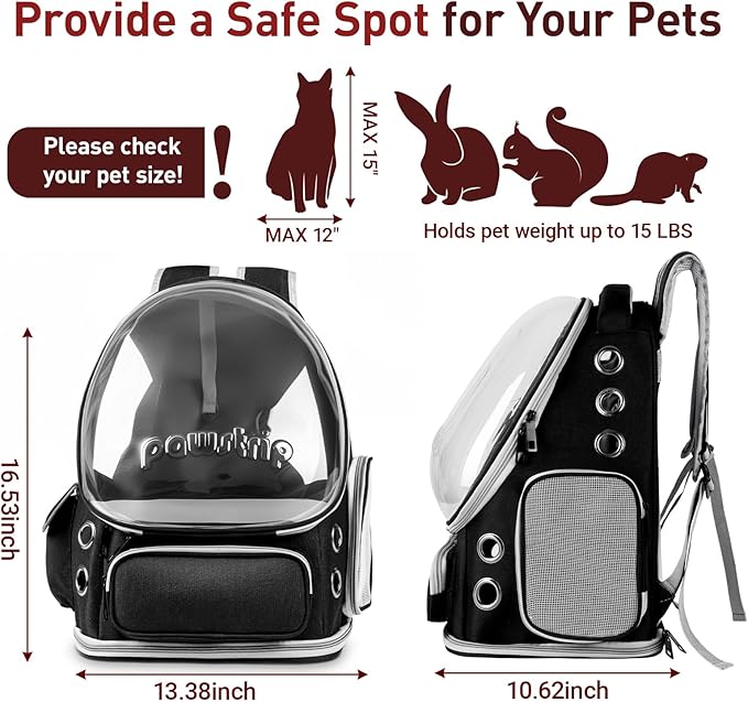 Pawstrip Cat Backpack Carrier with Large Space Bubble Window, Airline Approved Breathable Pet Carrier for Small Dogs Cats up to 15lbs, Foldable for Travel Hiking & Outdoor Use