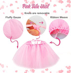 Dog Birthday Outfit Pink Tutu Dogs Birthday Party Supplies Dog Birthday Hat Necklace and Bowtie Hairpin for Dogs (16-23 inch Wrist)