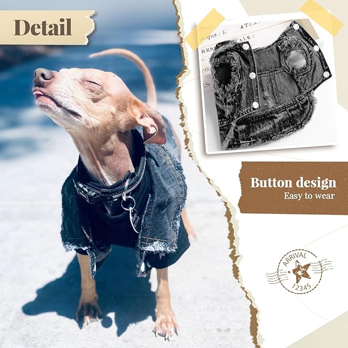 Cool Dog Jean Jacket Small Puppy Outfits Frenchie Clothes Denim Coats for Small Medium Dogs Cats Boys Girls Pet Vest Dog Shirt Clothing Doggy Costume (Black Print, L（Suggest 9-12 lbs）)