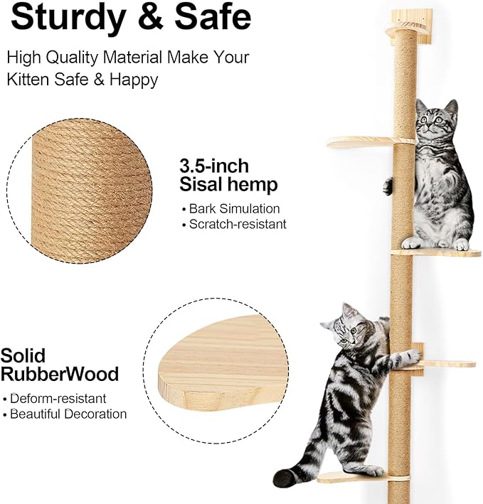 76.8" Tall Cat Tree, Floor to Ceiling Cat Tower, Wall-Mounted Cat Tree Scratching Tower, 5 Tiers Cat Climbing Tree with Scratching Post for Indoor Cats 1 Set