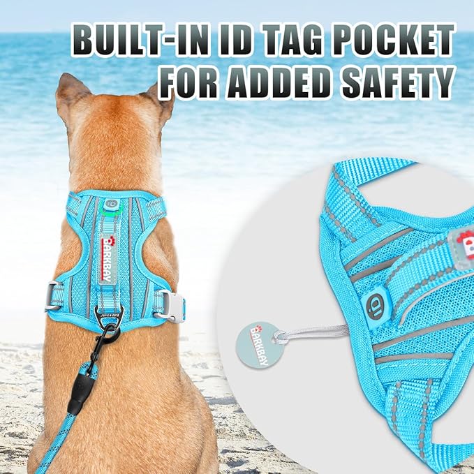 BARKBAY No Pull Dog Harness Large Reflective Dog Harness with Front Clip and Easy Control Handle for Walking Training Running with ID tag Pocket(Blue,M)