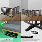 ZJSF Foldable Freestanding Indoor Dog Gate for House Wood Long Pet Gates Dog Fence for Stairs Puppy Gates for Hallways, Puppy Gate,Support Feet Included, Black, 32 "Height-4 Panels